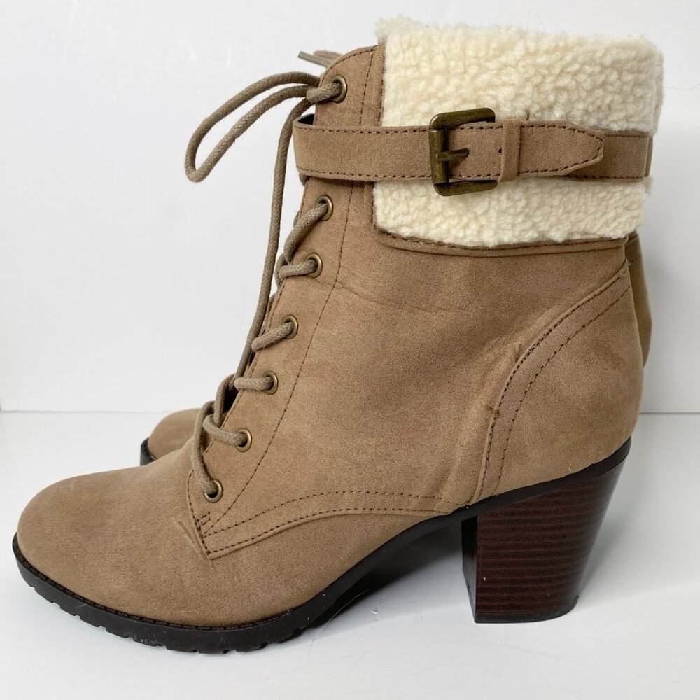 Unisa Ankle Boots 9M Tan Faux Suede Faux Fur